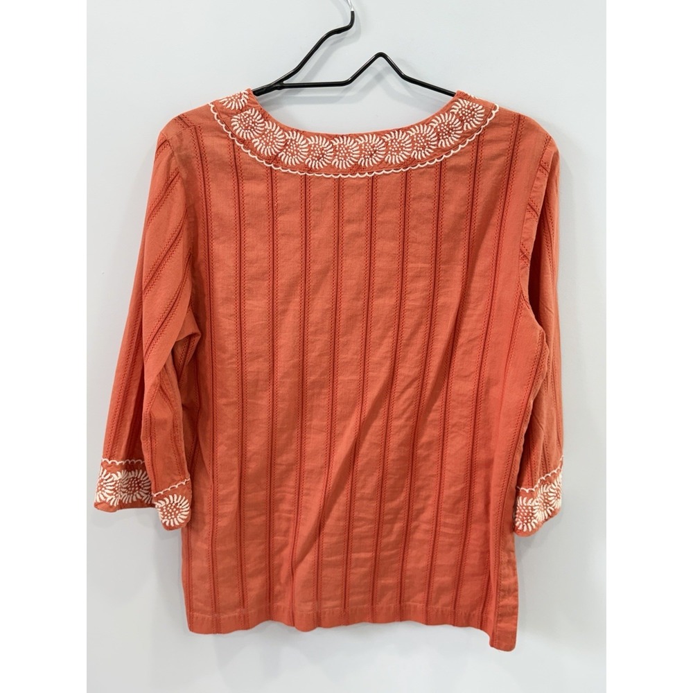 Sigrid Olsen Coral Embroidered Cotton Peasant Boho Top Medium Tunic Tee - Picture 2 of 10
